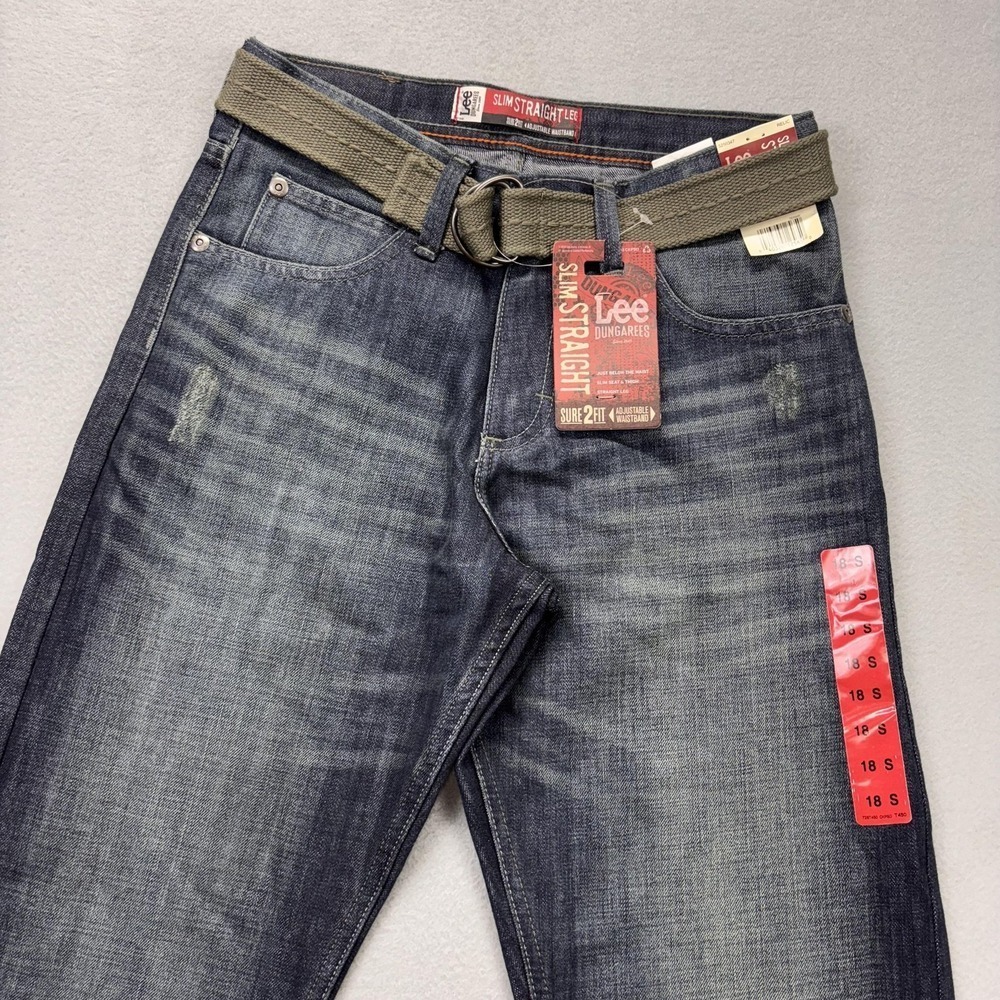 Lee Dungarees Jeans Youth 18 Slim Blue Slim Straight Sure 2 Fit Belt 28x33